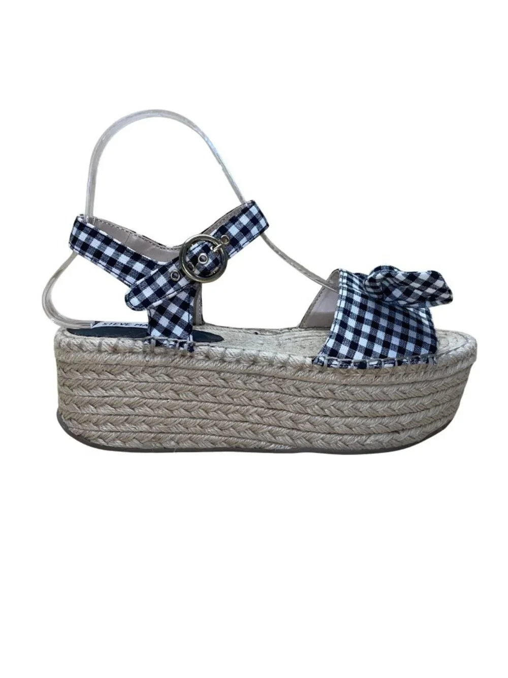 Steve Madden Women’s Black & White Gingham Bow Platform Espadrille Sandals Sz 7M